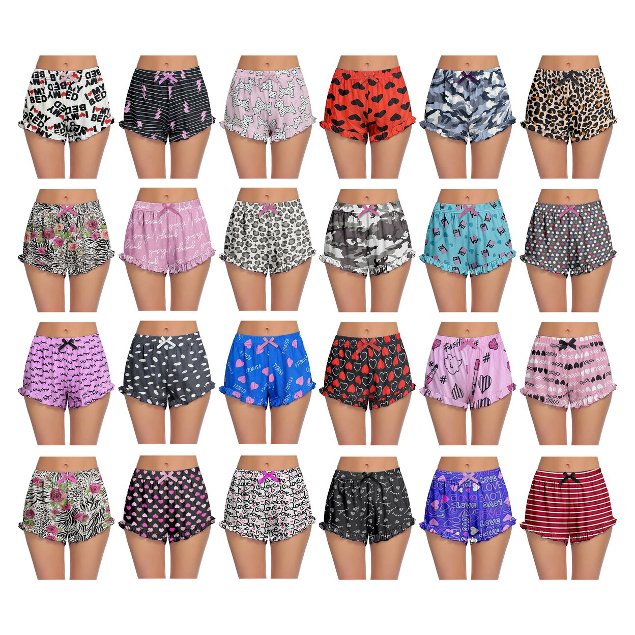 Bargain Hunters 3-Pack: Womens Ultra Soft Cozy Fun Print Ruffled Hem Sleep Lounge Pajama Shorts