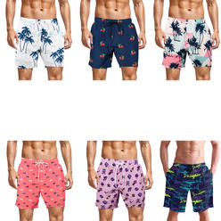 Bargain Hunters 3-Pack Mens Printed Swim Shorts with Pockets Quick Dry Beachwear Bathing Suits Board Trunks