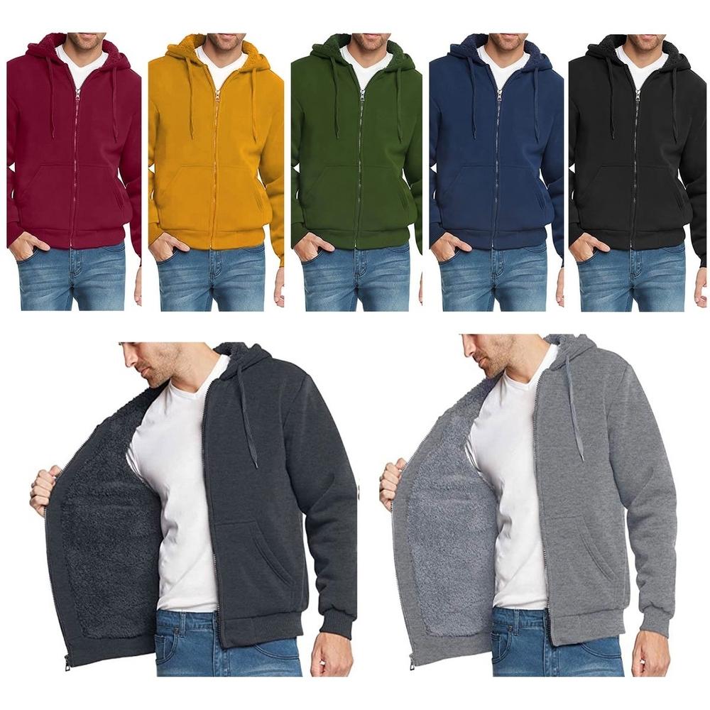 Bargain Hunters Mens Heavyweight Sherpa Lined Fleece Zip-Up Hoodie Sweater Jacket