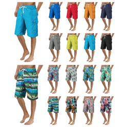 Bargain Hunters 3-Pack Mens Swim Cargo Shorts with Pockets Drawstring Beach Board Shorts Solid Bathing Trunks Cropped Trouser Pants