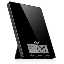 Ozeri Touch III 22 lbs (10 kg) Kitchen Scale in Tempered Glass with Clock Temperature and Humidity Gauge