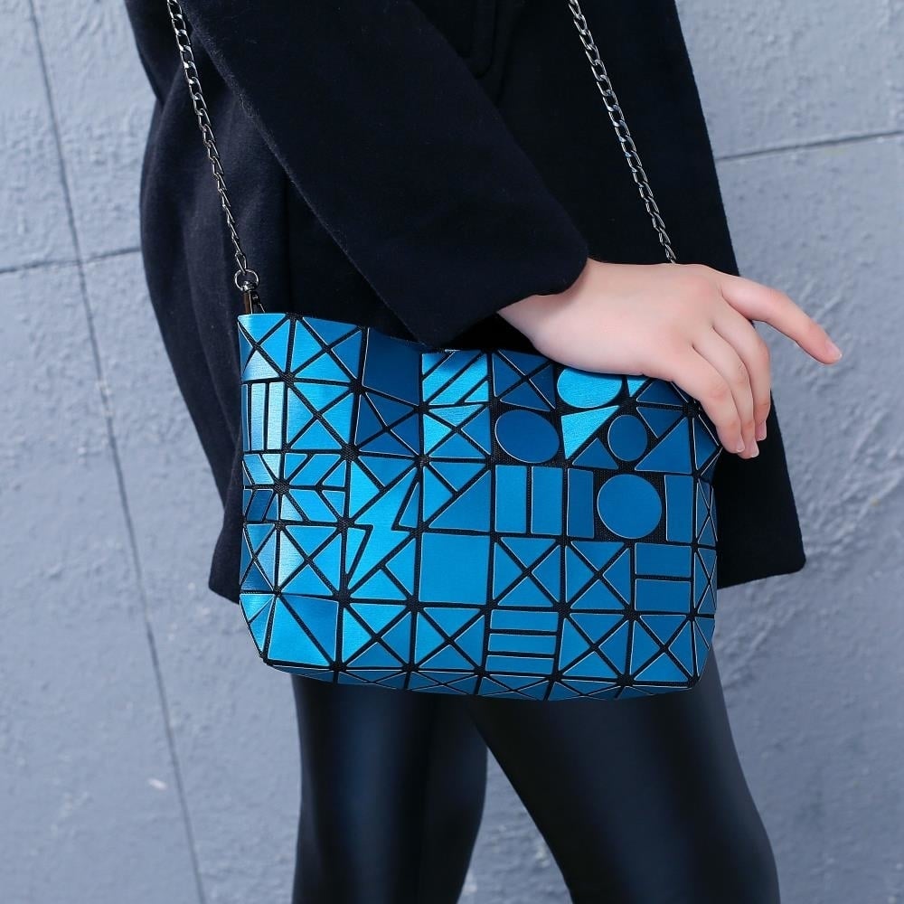 Draizee Blue Shoulder Handbag with Metal Chain and Stylish Geometric Design - Crossbody Messenger Bag Purse for Casual and