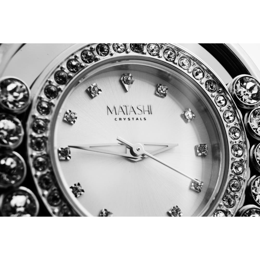 Matashi Crystals 18K White Gold Plated Womens Watch with 64 fine Crystals and a Shimmering Diamond
