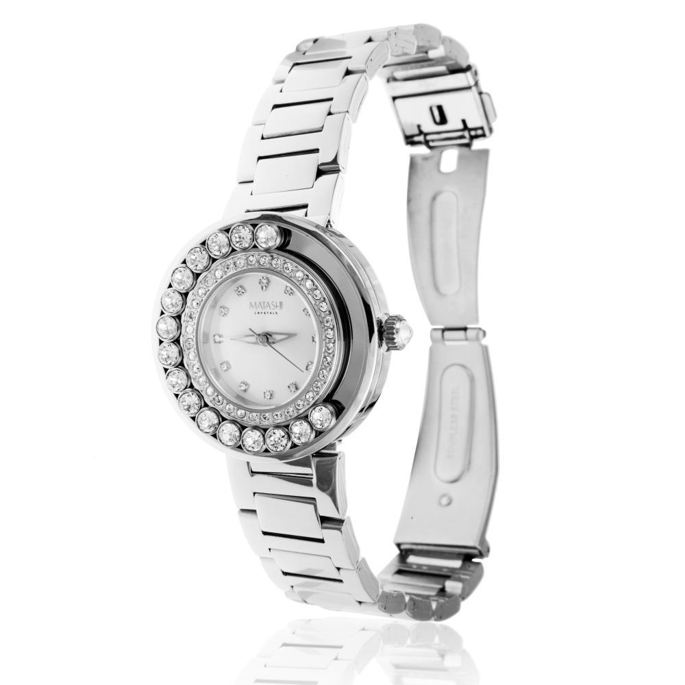 Matashi Crystals 18K White Gold Plated Womens Watch with 64 fine Crystals and a Shimmering Diamond