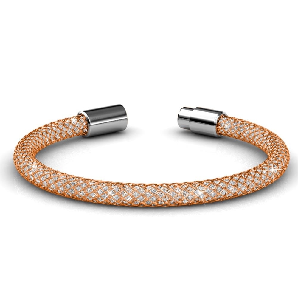 Matashi 7.5" Rose Gold Plated Mesh Bangle Bracelet with Magnetic Clasp and fine Crystals by Matashi