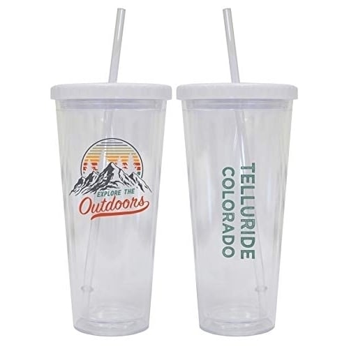 R and R Imports Telluride Colorado Camping 24 oz Reusable Plastic Straw Tumbler w/Lid and Straw
