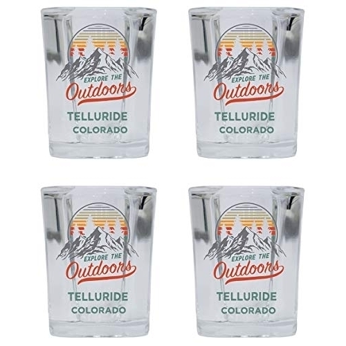 R and R Imports Telluride Colorado Explore the Outdoors Souvenir 2 Ounce Square Base Liquor Shot Glass 4-Pack