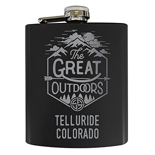 R and R Imports Telluride Colorado Laser Engraved Explore the Outdoors Souvenir 7 oz Stainless Steel 7 oz Flask Black
