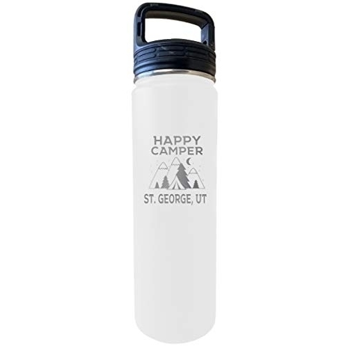 R and R Imports St. George Utah Happy Camper 32 Oz Engraved White Insulated Double Wall Stainless Steel Water Bottle Tumbler