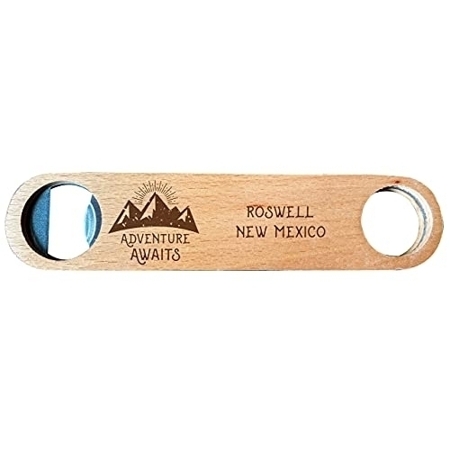 R and R Imports Roswell  Mexico Laser Engraved Wooden Bottle Opener Adventure Awaits Design