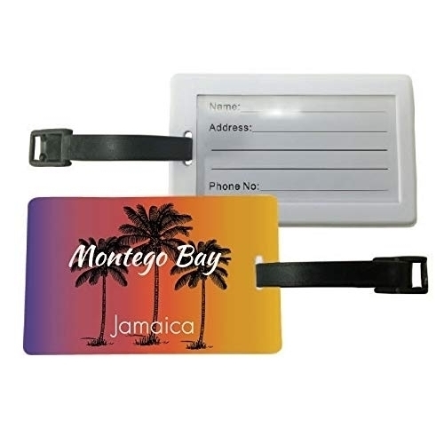R and R Imports Montego Bay Jamaica Palm Tree Surfing Trendy Souvenir Travel Luggage Tag 2-Pack