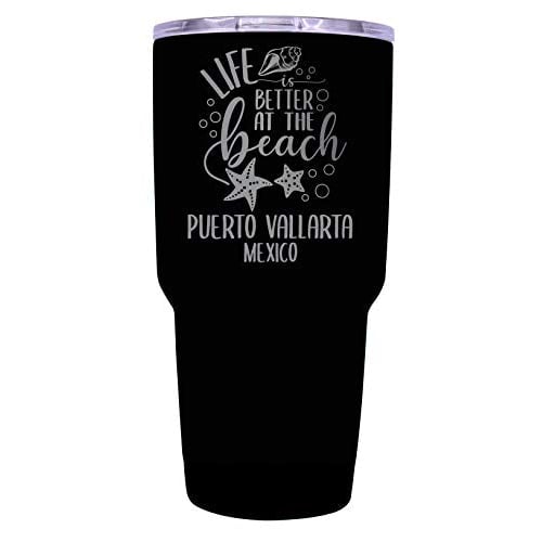 R and R Imports Puerto Vallarta Mexico Souvenir Laser Engraved 24 Oz Insulated Stainless Steel Tumbler Black.