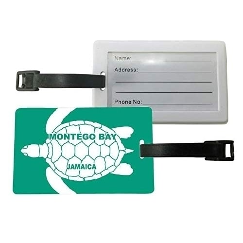 R and R Imports Montego Bay Jamaica Green Turtle Design Souvenir Travel Luggage Tag 2-Pack