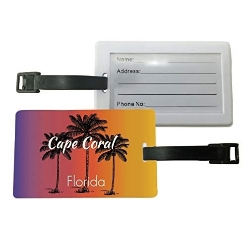 R and R Imports Cape Coral Florida Palm Tree Surfing Trendy Souvenir Travel Luggage Tag 2-Pack