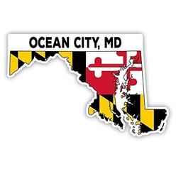 R and R Imports Ocean City Maryland 4 Inch State Shape Vinyl Decal Sticker 4-Pack