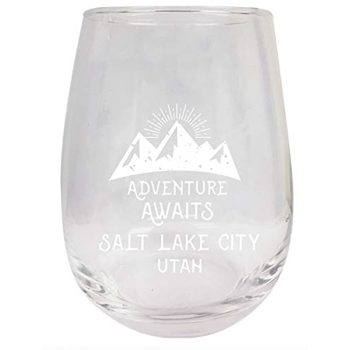 R and R Imports Salt Lake City Utah Souvenir 9 Ounce Laser Engraved Stemless Wine Glass Adventure Awaits Design 2-Pack