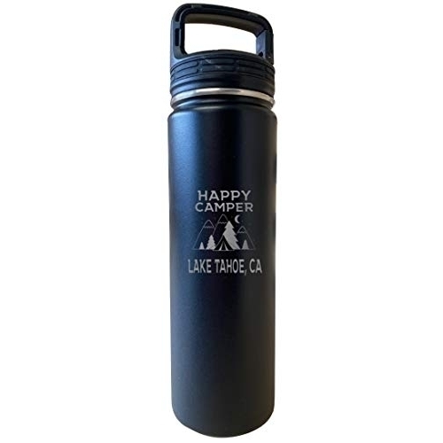 R and R Imports Lake Tahoe California Happy Camper 32 Oz Engraved Black Insulated Double Wall Stainless Steel Water Bottle Tumbler