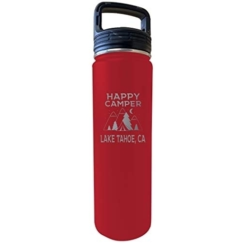 R and R Imports Lake Tahoe California Happy Camper 32 Oz Engraved Red Insulated Double Wall Stainless Steel Water Bottle Tumbler