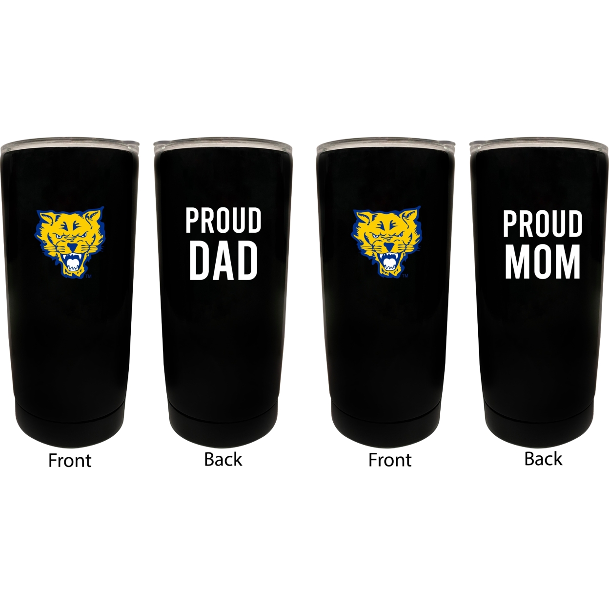 R and R Imports Fort Valley State University NCAA Insulated Tumbler - 16oz Stainless Steel Travel Mug Proud Mom and Dad Design Black