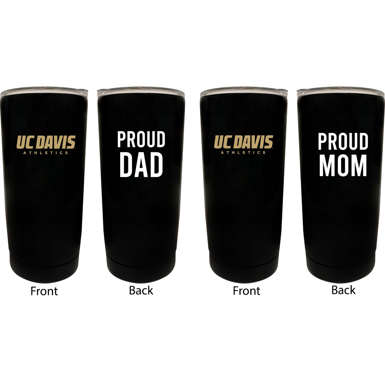 R and R Imports UC Davis Aggies NCAA Insulated Tumbler - 16oz Stainless Steel Travel Mug Proud Mom and Dad Design Black