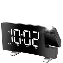Generic Projection Alarm Clock with Radio Function 7.7In Curved-Screen LED Digital Alarm Clock Dual Alarms 4 Dimmer 12 24 Hour
