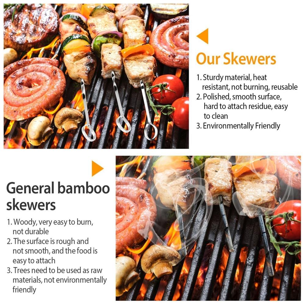 Generic 10Pcs BBQ Skewers 16in Kabob Skewers V-Shape Stainless Steel Shish Kebab Sticks