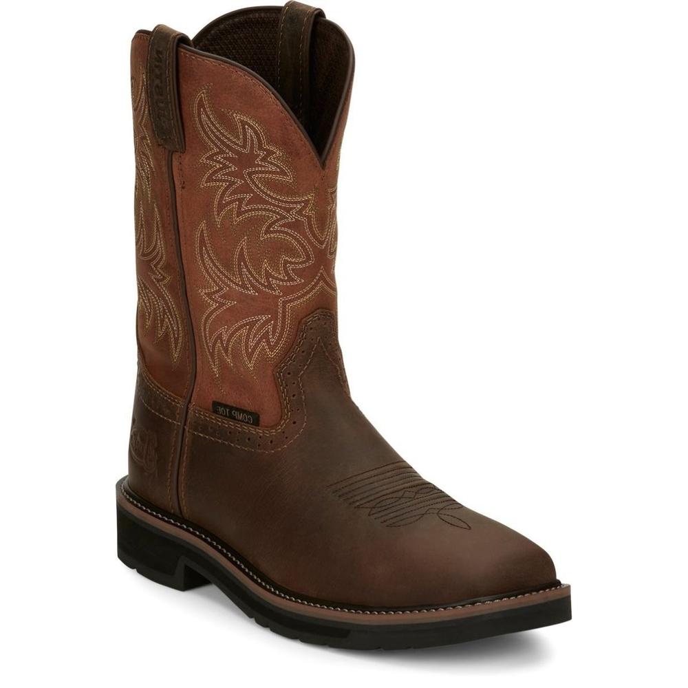 Justin Boots JUSTIN WORK Mens 11" Switch Composite Toe Work Boot Brown - SE4812 AMERICA ORANGE
