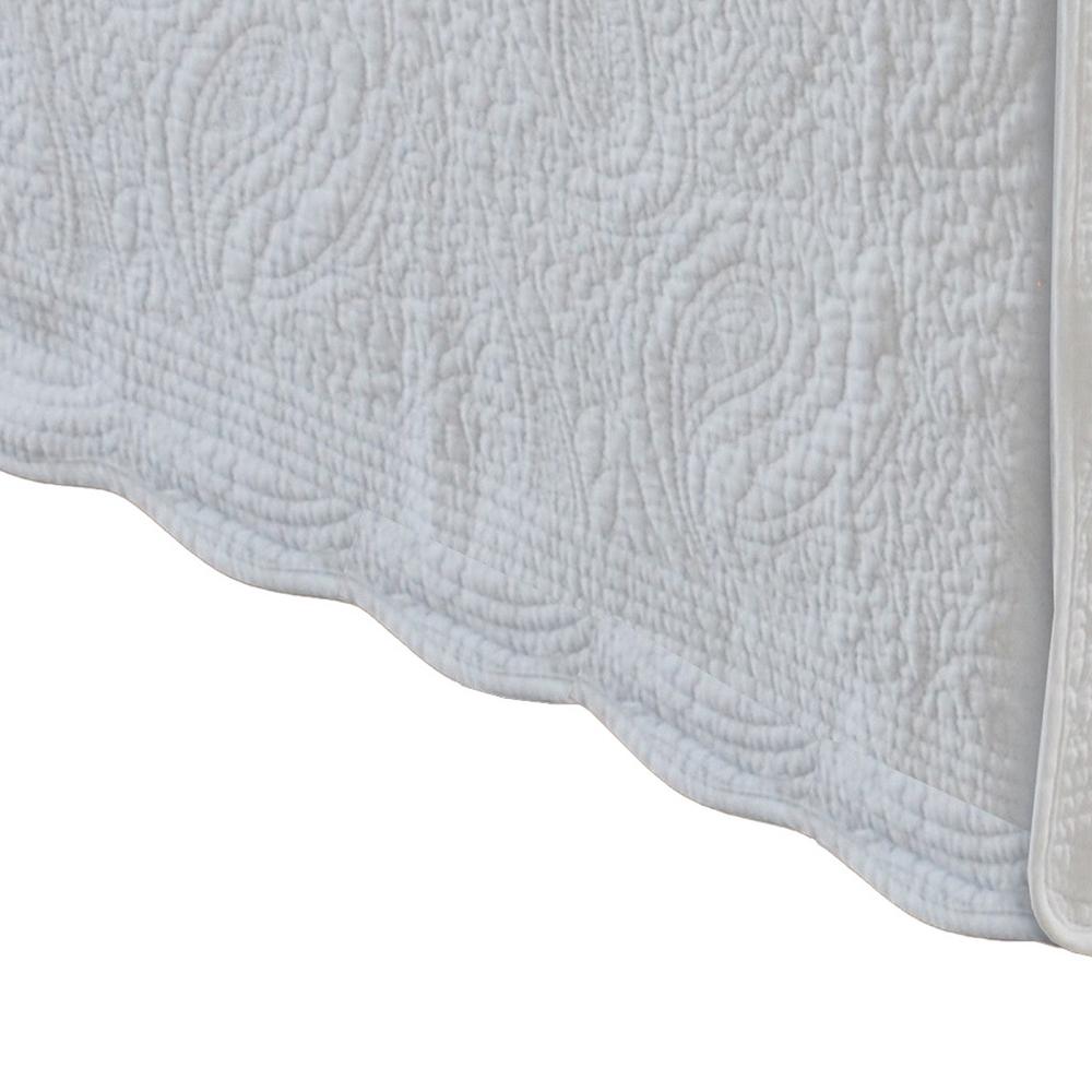 Saltoro Sherpi Muka Paisley Quilted Twin Bed Skirt Cotton Drop Polyester Platform Ivory - Saltoro Sherpi