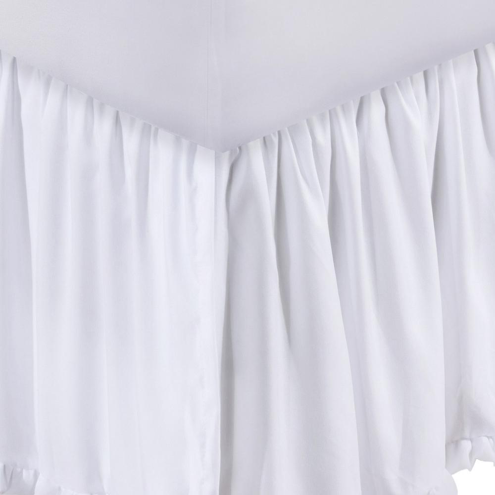 Saltoro Sherpi Mora Twin Bed Skirt Polyester Platform Split Corners Ruffle Edge White - Saltoro Sherpi