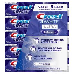 Crest 3D White Ultra Fluoride Anticavity Toothpaste Vivid Mint (5.2 Oz 5 Pack)