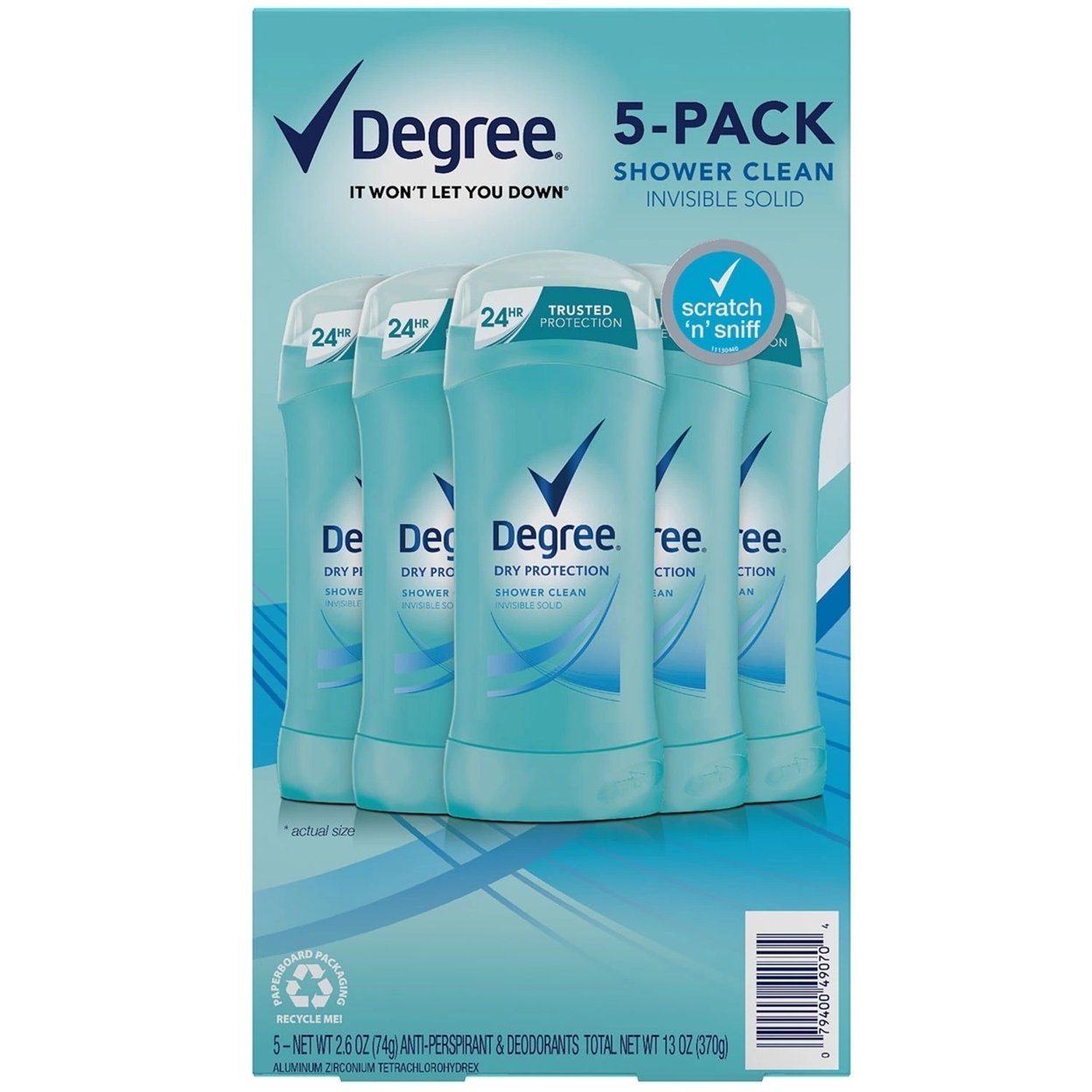 Degree Antiperspirant Deodorant Shower Clean 2.6 Ounce (Pack of 5)