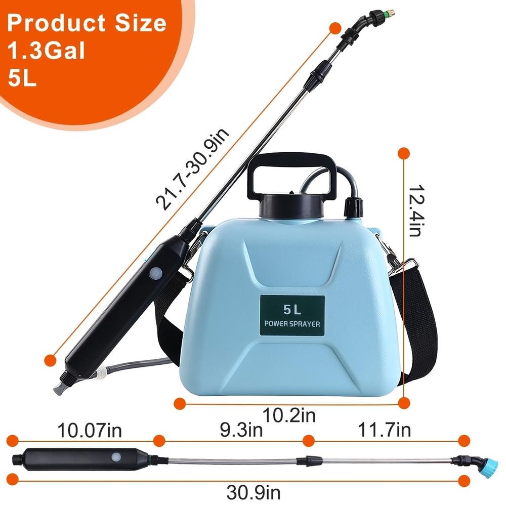 Dsermall 5L Electric Plant Sprayer Telescopic Rechargeable Garden Sprayer Automatic Handheld Sprayer with 3 Spray Spouts Shoulder Strap