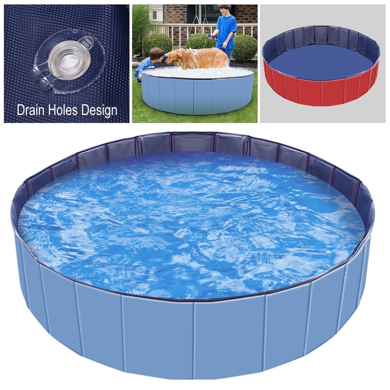 SKUSHOPS Foldable Pet Swimming Pool PVC Kiddie Baby Dog Swim Pool Bathing Tub Playmat Kids Pools Blue