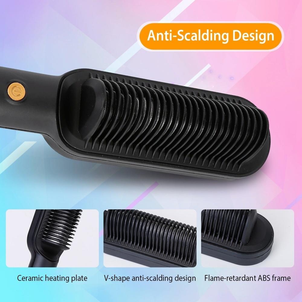 SKUSHOPS Electric Hair Straightener Brush Straightening Curler Brush Hot Comb 5 Temperature Adjustment 10S Fast Heating