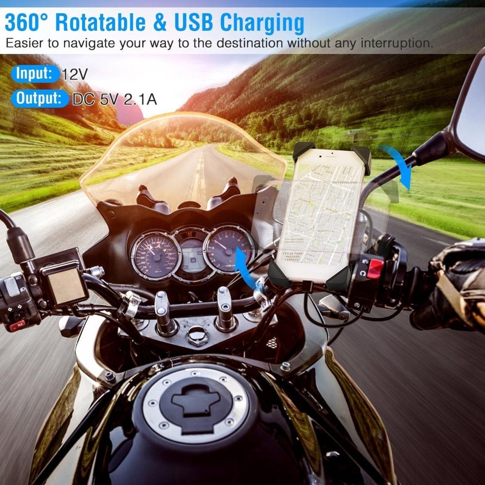 SKUSHOPS Handlebar Mirror Mobile Phone Holder Bicycle Bike Motorcycle Bracket Mount for 4in-6.5in Screen USB Rechargeable