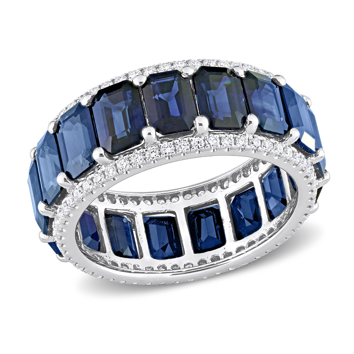 Gem And Harmony 11.90 Carat (ctw) Dark Blue Sapphire Ring Band with Diamonds in 14K White Gold