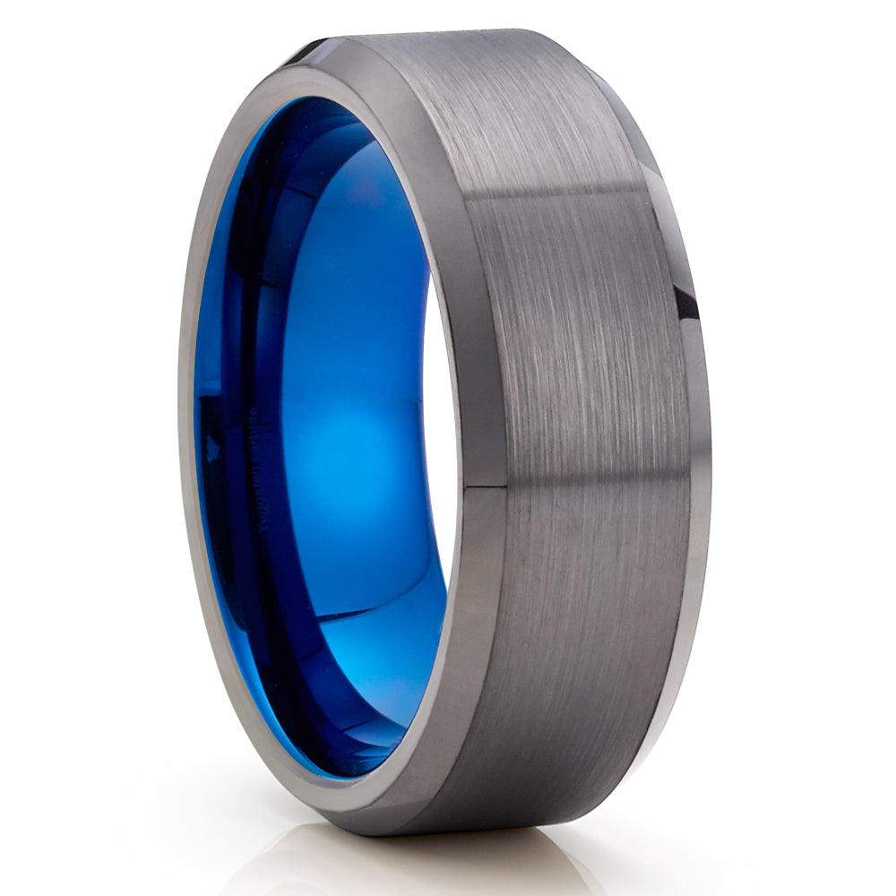 Cool Rings USA Gunmetal Tungsten RingEngagement Ring8mm Wedding RingBlue Wedding RingUnique Tungsten RingBrush