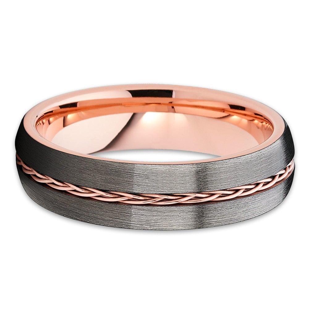 Cool Rings USA Gunmetal Wedding RingRose Gold Tungsten RingEngagement RingAnniversary RingBraid Ring6mm Ring