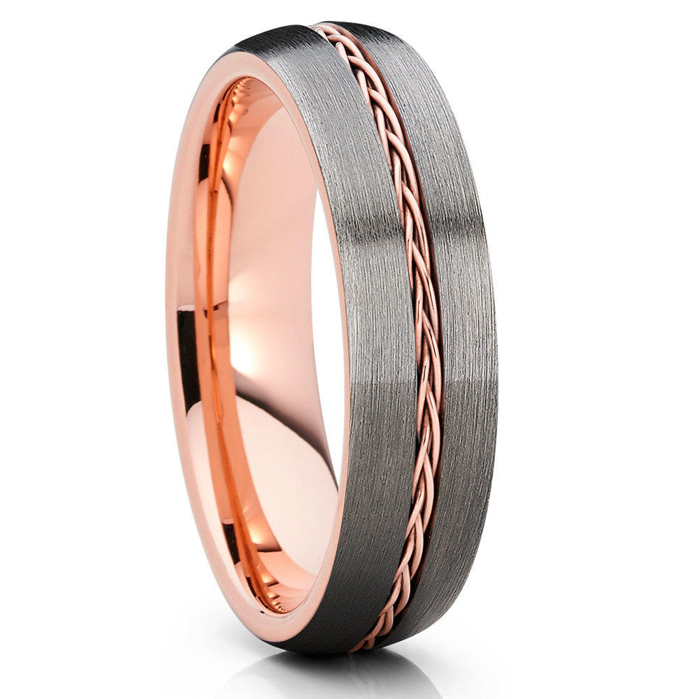 Cool Rings USA Gunmetal Wedding RingRose Gold Tungsten RingEngagement RingAnniversary RingBraid Ring6mm Ring