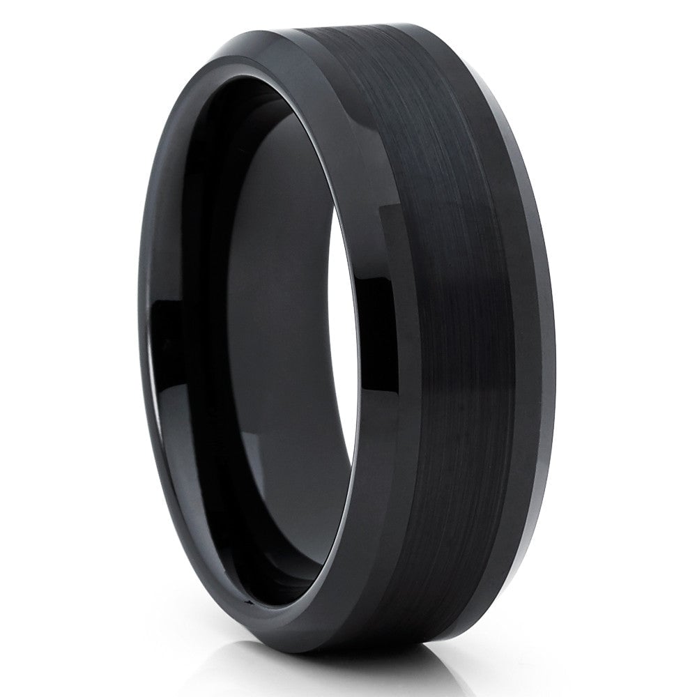 Cool Ring USA 8mm Black Tungsten Ring Engagement Ring Black Wedding Ring Anniversary