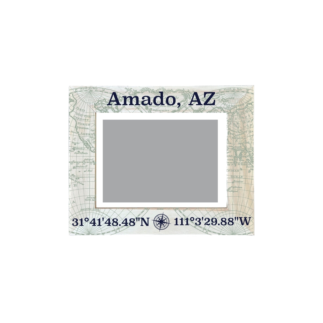 R and R Imports Amado Arizona Souvenir Wooden Photo Frame Compass Coordinates Design Matted to 4 x 6"