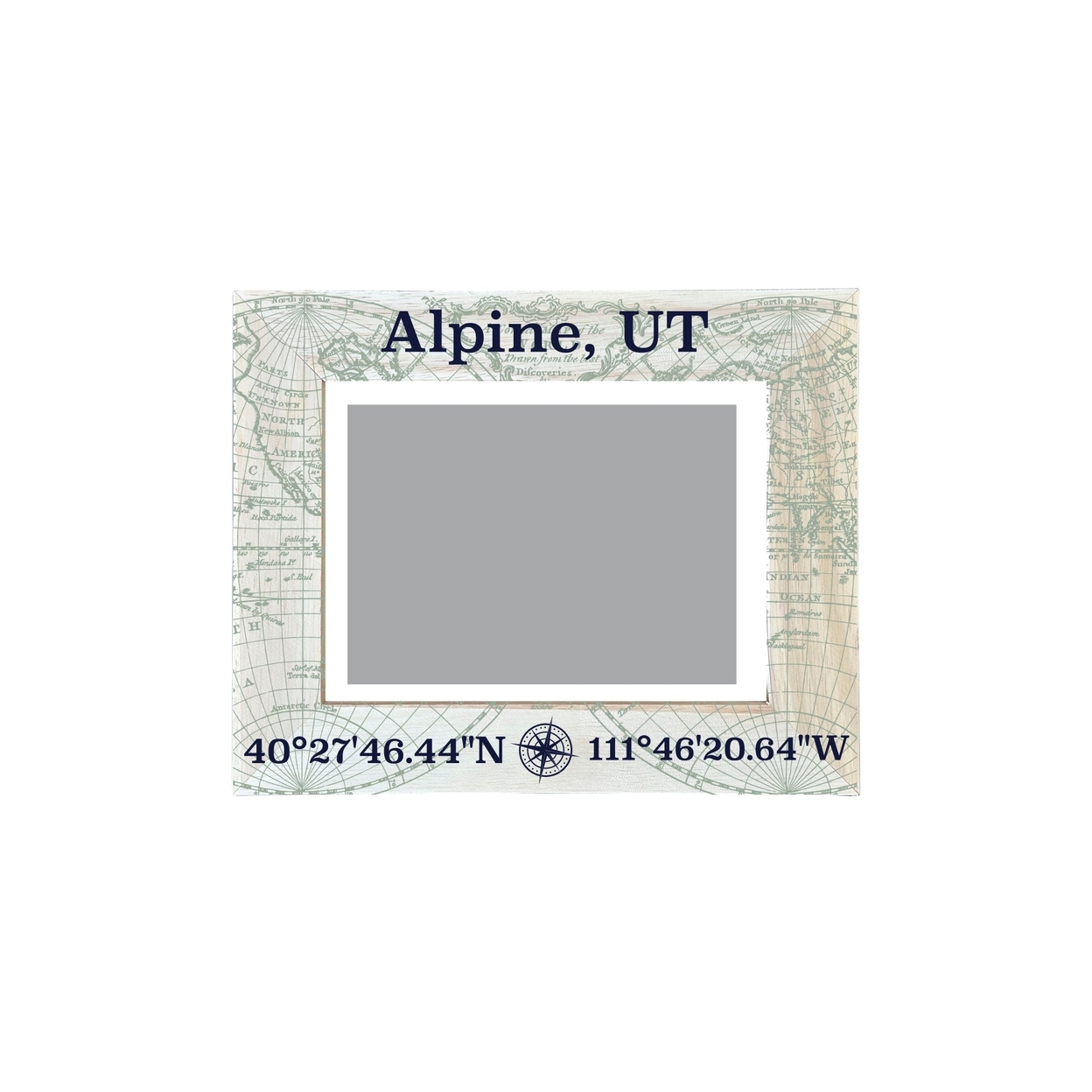 R and R Imports Alpine Utah Souvenir Wooden Photo Frame Compass Coordinates Design Matted to 4 x 6"