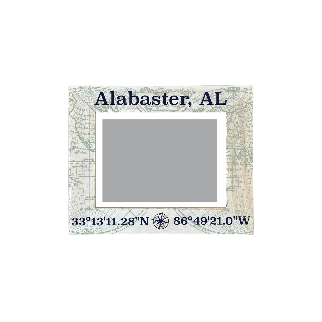 R and R Imports Alabaster Alabama Souvenir Wooden Photo Frame Compass Coordinates Design Matted to 4 x 6"