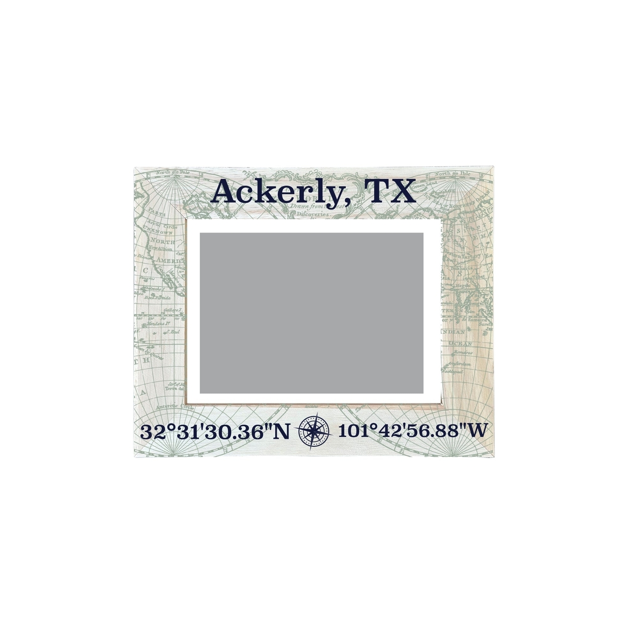 R and R Imports Ackerly Texas Souvenir Wooden Photo Frame Compass Coordinates Design Matted to 4 x 6"