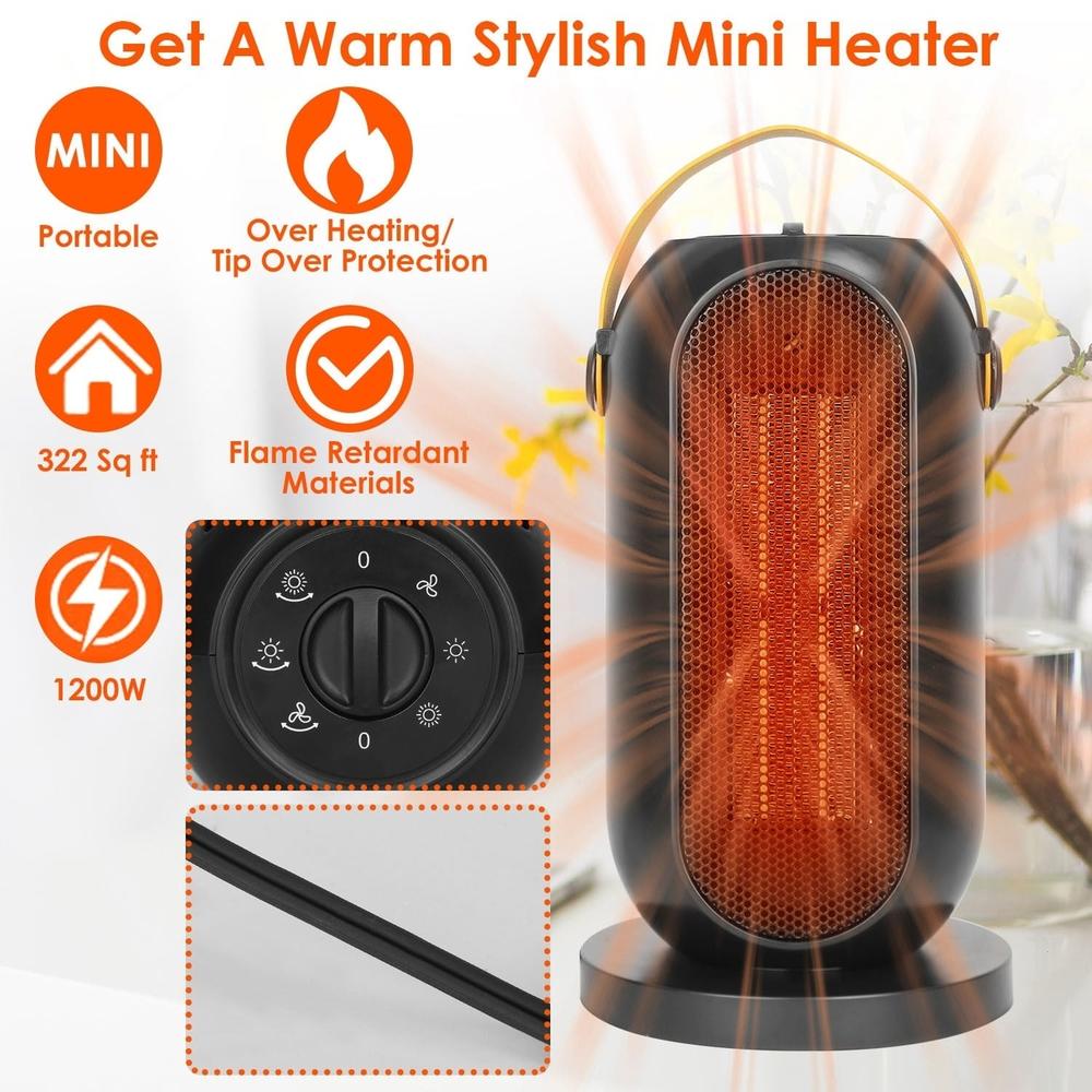 Dsermall 1200W Portable Electric Fan Heater PTC Ceramic Oscillation Heating Cool Fan Overheating Tip Over Protection 3S Heating Space