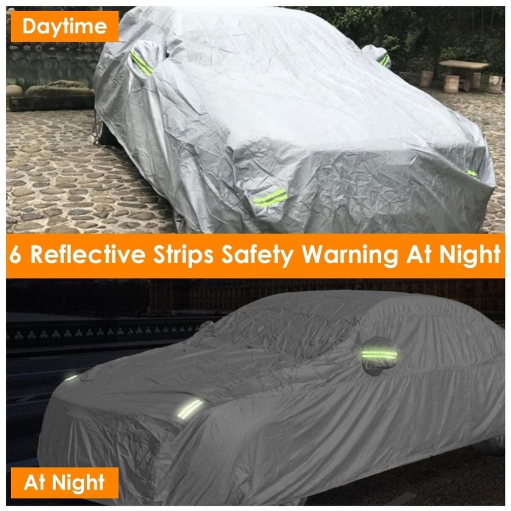 Dsermall PEVA Full Car Cover Dustproof UV Protection Automotive Cover Outdoor Universal Car Cover Reflective Strips For Sedans Up To