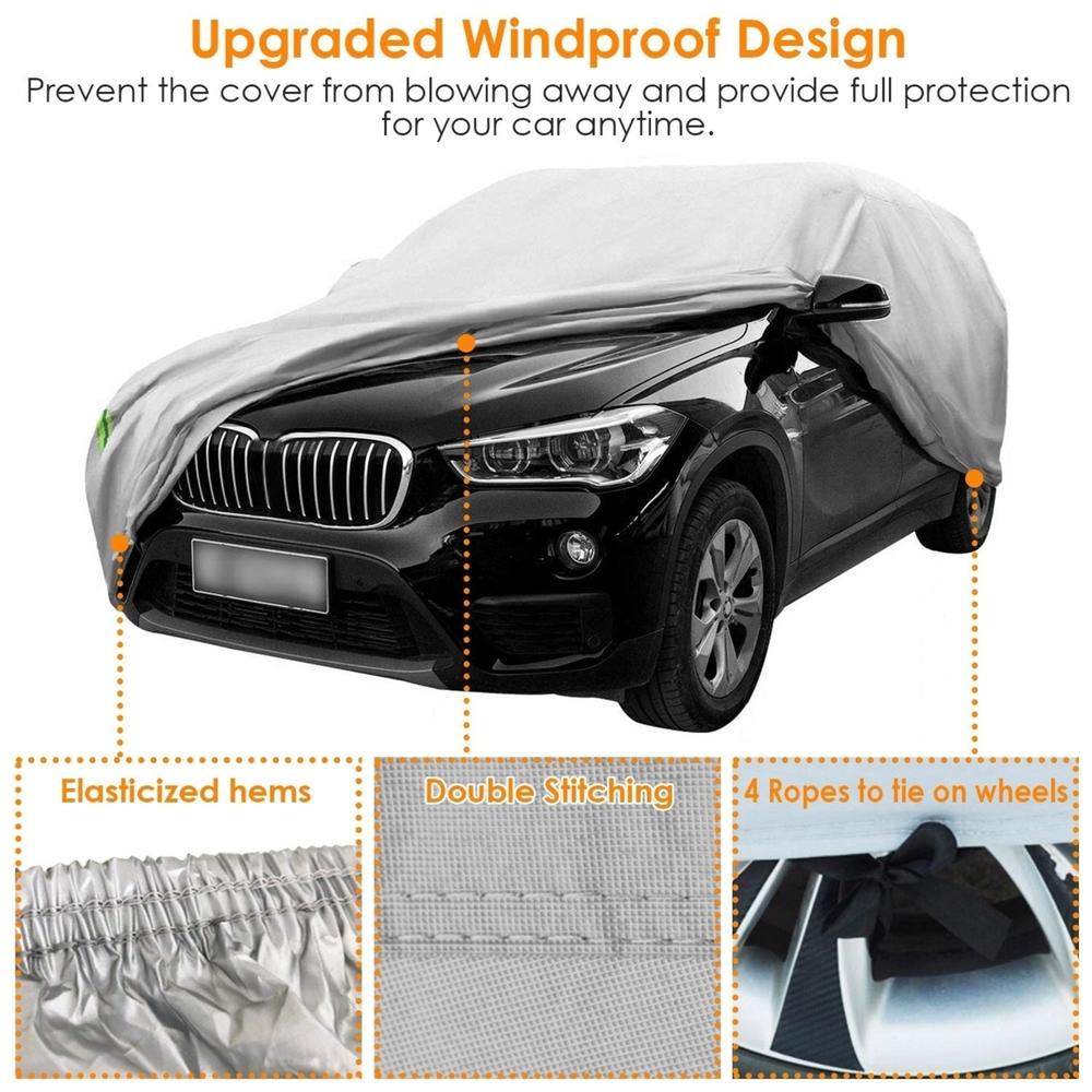 Dsermall PEVA Full Car Cover Dustproof UV Protection Automotive Cover Outdoor Universal Car Cover Reflective Strips For Sedans Up To