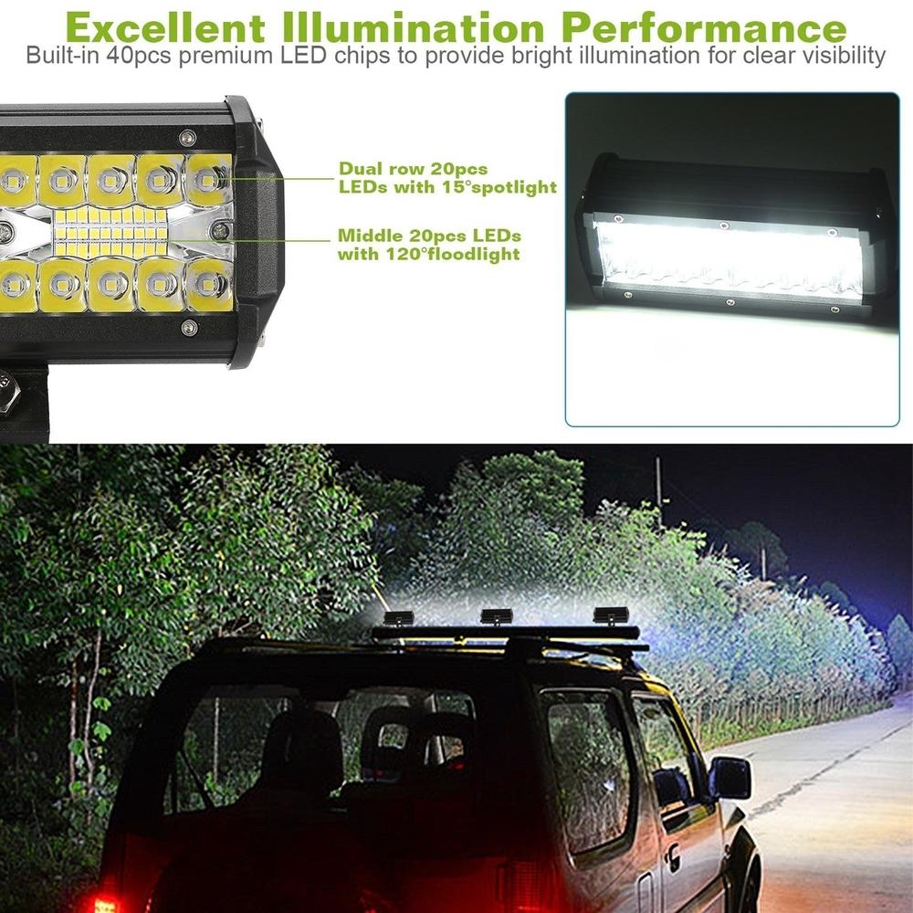 Dsermall 7in LED Light Bar 120W 12000LM LED Work Light Pods Offroad Driving Lights IP67 Waterproof Fog Light Spot Flood Beam