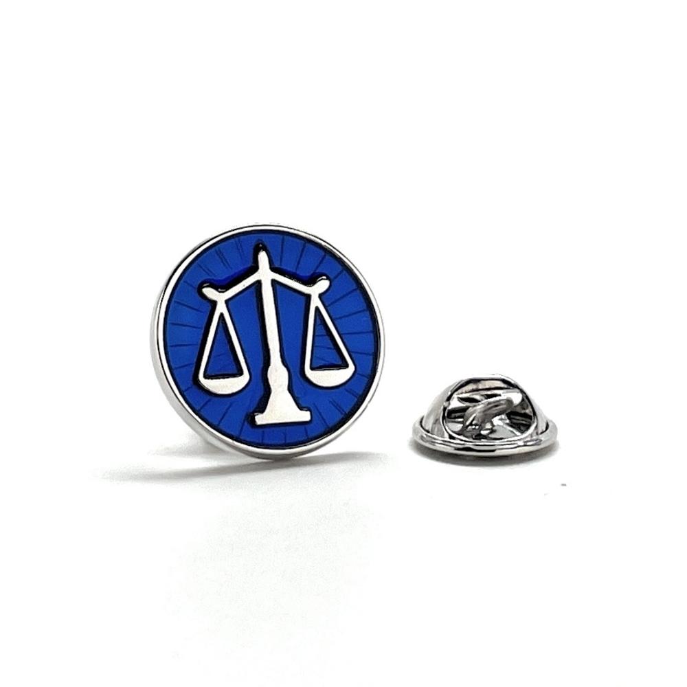 Jay Pins Scale of Justice Pin Lawyer Enamel Pin Court of Law Attorney Judge Tie Tack Law Student Blue Enamel Silver Trim Pro Pin