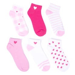 Nollia Womens Low Cut Socks Six Pairs Heart Embroidered Design Mom Gift Assorted Red Pink White Design 6 Pre Pack Ribbed Socks